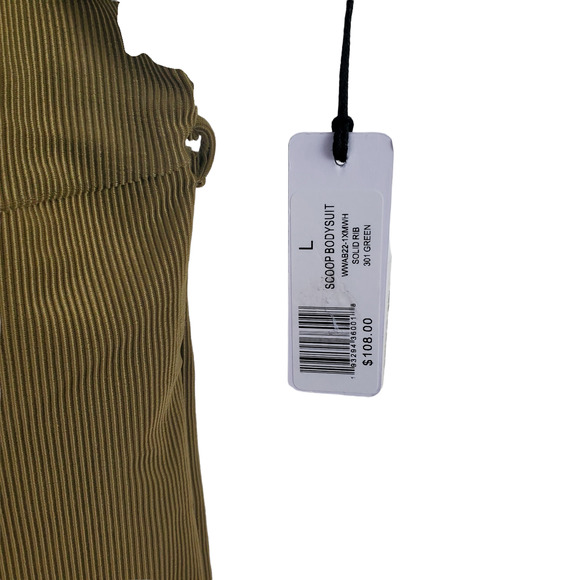 NWT WeWoreWhat Active Scoop Neck Bodysuit Solid Rib Green Size L - Picture 2 of 8